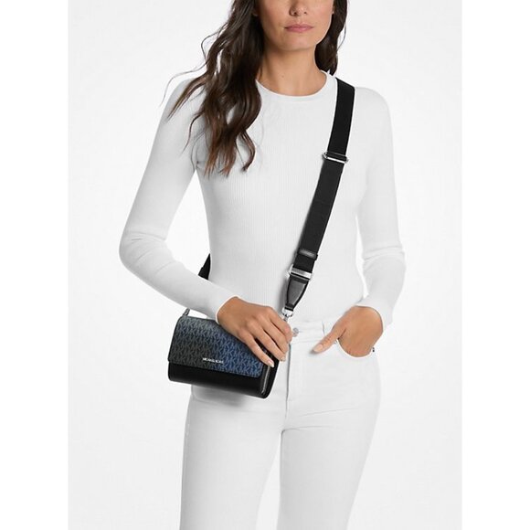 New Michael Kors Jet Set Large Ombré Signature Logo Crossbody Bag Black Multi - Picture 4 of 5